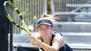 Lulu Sun of Switzerland reaches for a backhand return during her opening round loss to Taylor Townsend of the United States, in the Thoreau Tennis Open, Monday, August 8, 2022.

Thoreau Tennis Open 091