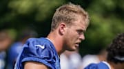 Indianapolis Colts Player Hunter Wohler (30) stretches with teammates during the Colts training camp at Grand Park on Saturday, July 26, 2025, in Westfield, Ind.