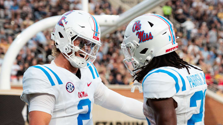 Jaxson Dart and Henry Parrish during Ole Miss' win over Wake Forest.