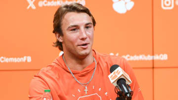 Clemson quarterback Cade Klubnik speaks during a press conference at the Smart Family Media Center in Clemson, S.C. Wednesday, August 28, 2024. Clemson plays University of Georgia at the Mercedes-Benz Stadium in Atlanta, Georgia Saturday, August 31 at noon.