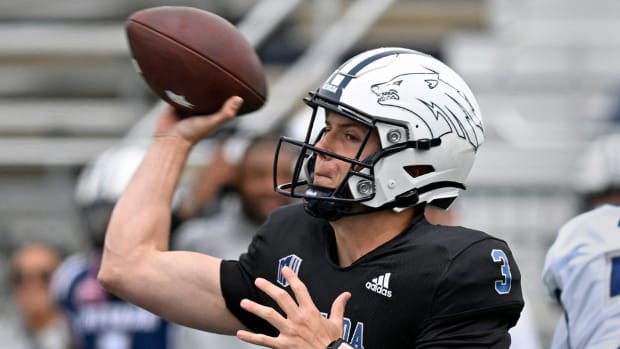 Nevada quarterback Chubba Purdy passes the ball during the Nevada Silver and Blue Spring Game at Mackay Stadium on Saturday A