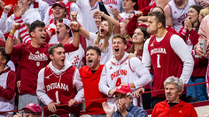 Indiana University students cheer during the first half of the Indiana versus Maryland men's basketball game at Simon Skjodt Assembly Hall on Friday, Dec. 1, 2023.