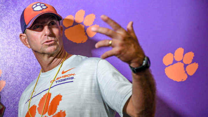 Clemson University football Head Coach Dabo Swinney after Aug 15 practice in Clemson, S.C. Thursday, August 15, 2024.