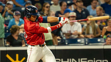 Worcester’s Kristian Campbell hits a two-run home run in the fifth inning against Lehigh Valley July 29 at Polar Park.