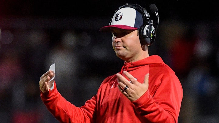 Pike Road head coach Patrick Browning coaches against Andalusia during AHSAA Class 5A Football Semi-Final playoff action in Pike Road, Ala., on Friday November 26, 2021.
Pr26 Pike Road head coach Patrick Browning coaches against Andalusia during AHSAA Class 5A Football Semi-Final playoff action in Pike Road, Ala., on Friday November 26, 2021.
Pr26