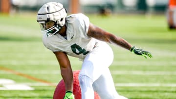 Michigan State linebacker Jacoby Windmon runs a drill during football practice on Wednesday, Aug. 9, 2023, in East Lansing.