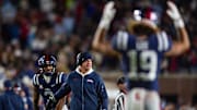 Mississippi's head coach Lane Kiffin yells during the Egg Bowl game against Mississippi State at Vaught-Hemingway Stadium on Friday, Nov. 29, 2024.