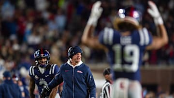 Mississippi's head coach Lane Kiffin yells during the Egg Bowl game against Mississippi State at Vaught-Hemingway Stadium on Friday, Nov. 29, 2024.