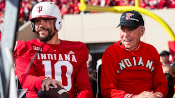Kyle Schwarber and Lee Corso pick Indiana to win on College Gameday before the start of the Indiana versus Washington football game at Memorial Stadium on Oct. 26, 2024.