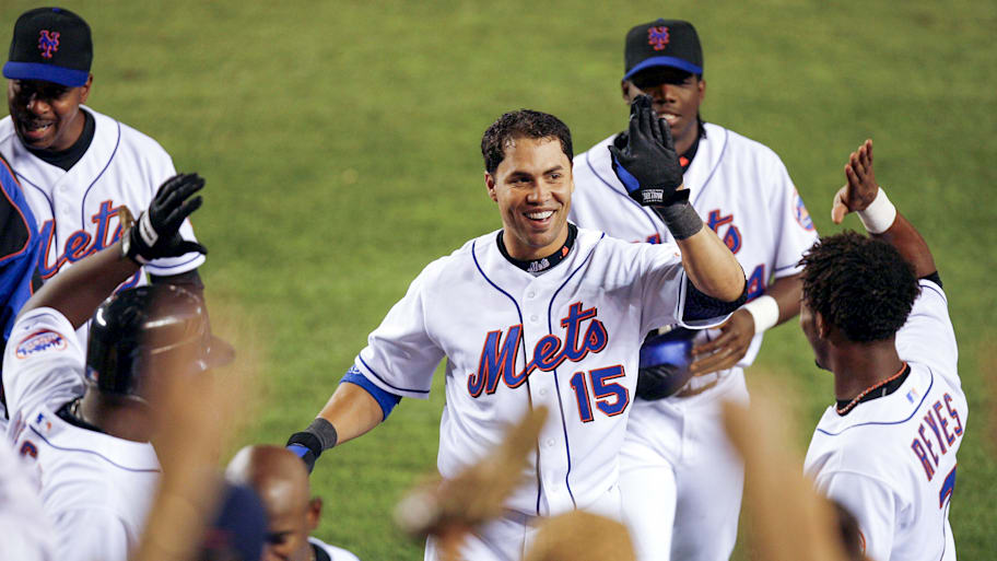 Carlos Beltran celebrates hitting a walk-off home run with the Mets in 2006