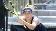 Lulu Sun of Switzerland reaches for a backhand return during her opening round loss to Taylor Townsend of the United States, in the Thoreau Tennis Open, Monday, August 8, 2022.

Thoreau Tennis Open 091