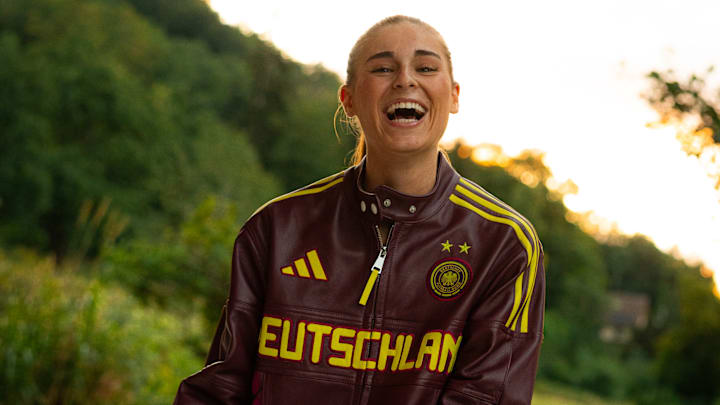 Jule Brand in her custom adidas x Antonia Bronze jacket. Jule Brand in her custom adidas x Antonia Bronze jacket.