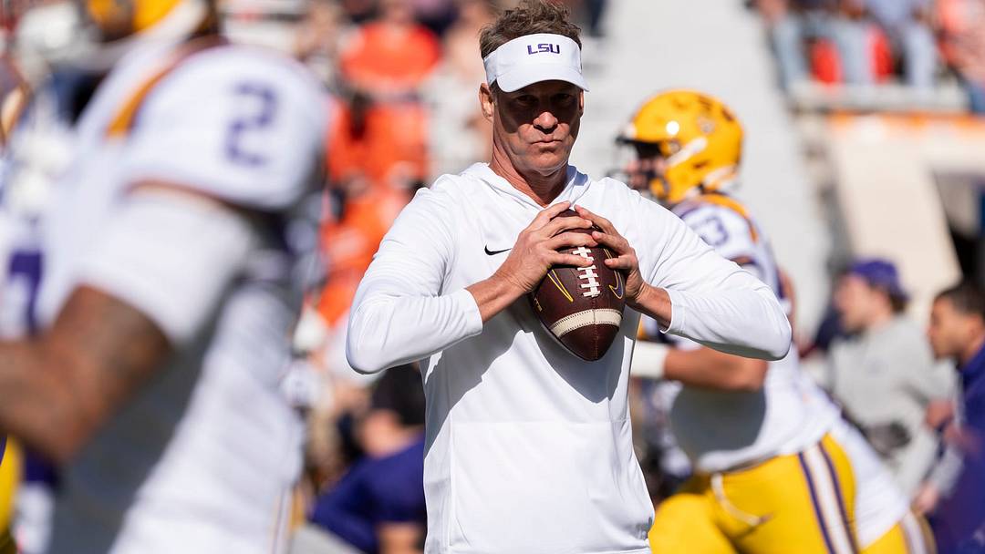 LSU Tigers head coach Lane Kiffin during warm ups before Auburn Tigers take on LSU Tigers at Jordan-Hare Stadium in Auburn, Ala. on Saturday, Oct. 24, 2026.