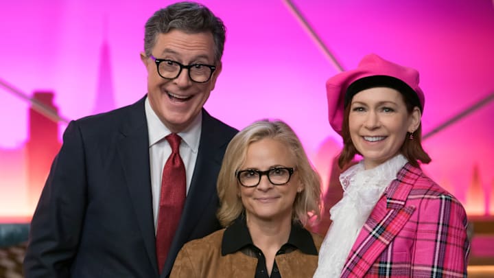 “Yes, And…” – Elsbeth. Pictured (L-R): Stephen Colbert as Scotty Bristol, Amy Sedaris as Laurel Hammond-Muntz, and Carrie Preston as Elsbeth Tascioni Photo: Michael Parmelee/CBS ©2025 CBS Broadcasting, Inc. All Rights Reserved.