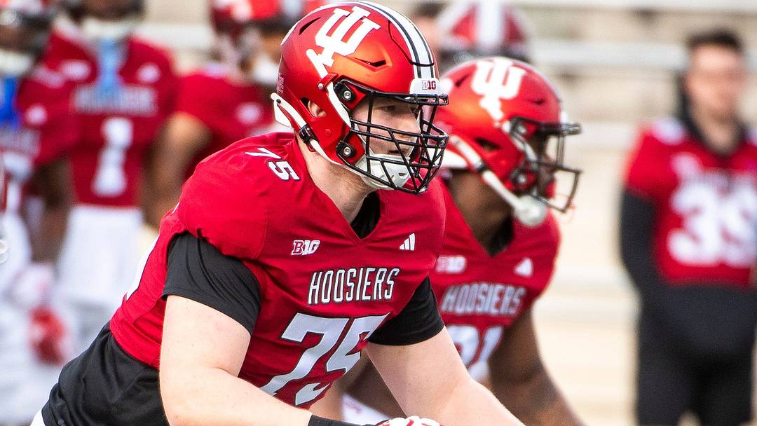 Indiana's Trey Wedig (75) during practice at Memorial Stadium on Tuesday, March 26, 2024.