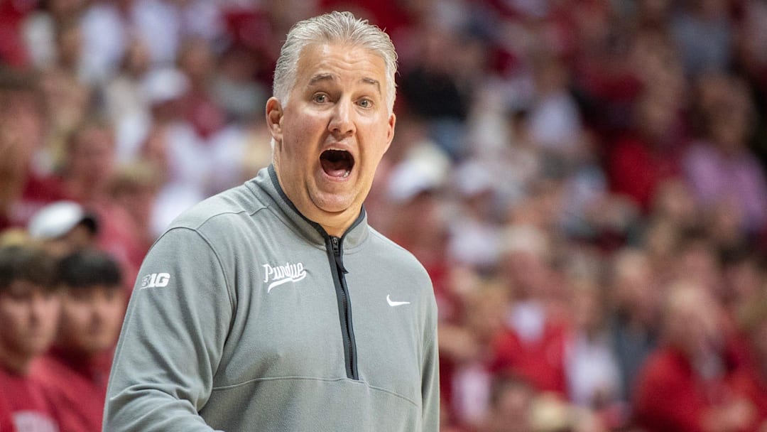 Purdue Head Coach Matt Painter reacts to Lamar Wilkerson getting the ball while open during the Indiana versus Purdue mens basketball game at Simon Skjodt Assembly Hall on Tuesday, Jan. 27, 2026.