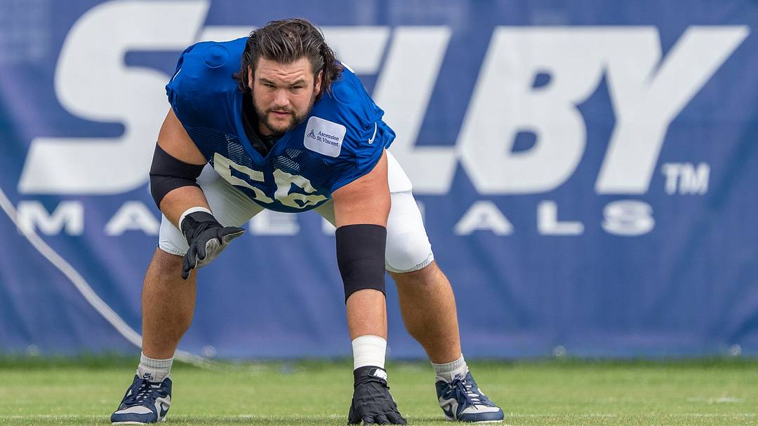 Indianapolis Colts guard Quenton Nelson (56) warms up Wednesday, Aug. 19, 2026, ahead of a joint practice. Indianapolis Colts guard Quenton Nelson (56) warms up Wednesday, Aug. 19, 2026, ahead of a joint practice.