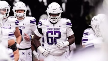 Northwestern Wildcats guard Ezomo Oratokhai takes the field before a game vs. the Michigan Wolverines on November 23, 2024.