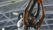 Donnie Freeman of IMG Academy goes up for a rebound in the Fifth-Place game of the City of Palms Classic on Saturday, Dec. 23, 2023, at Suncoast Credit Union Arena in Fort Myers. Don Bosco Prep won 96-92.