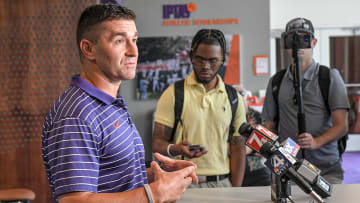 Clemson Head Coach Erik Bakich talks about the Super Regional series, what he will be doing this summer regarding the team number 128 for next year, and honoring Aidan Knaak for his freshman pitcher of the year, during an season wrap up press conference at Doug Kingsmore Stadium in Clemson, S.C. Wednesday, June 12, 2024.
