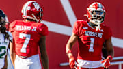 Indiana's Donaven McCulley (1) celebrates a long gain against Michigan State at Memorial Stadium.