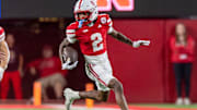 Nebraska punt returner Jacory Barney Jr. races 39 yards on a punt return against Akron.