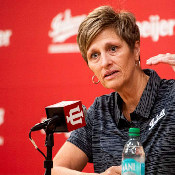 Indiana Head Coach Teri Moren answers questions from the media during Indiana basketball's media day at Simon Skjodt Assembly Hall on Wednesday, Sept. 18, 2024.