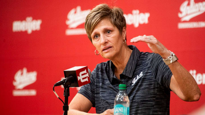 Indiana Head Coach Teri Moren answers questions from the media during Indiana basketball's media day at Simon Skjodt Assembly Hall on Wednesday, Sept. 18, 2024.