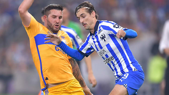 El francés André-Pierre Gignac de Tigres y Jordi Cortizo de Rayados durante la Liguilla del Clausura 2024 El francés André-Pierre Gignac de Tigres y Jordi Cortizo de Rayados durante la Liguilla del Clausura 2024
