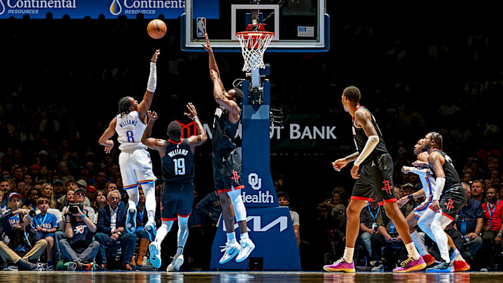 Williams goes up for a shot against the Rockets. Williams goes up for a shot against the Rockets.