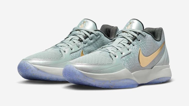 Ja Morant's green and gold Nike sneakers.