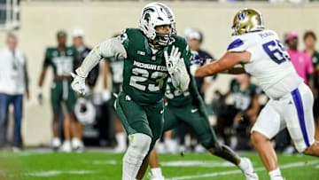 Michigan State's Darius Snow pursues the ball against Washington during the fourth quarter on Saturday, Sept. 16, 2023, at Spartan Stadium in East Lansing.