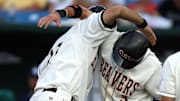 June 20, 2007; Omaha, NE, USA; Oregon State Beavers runner Mitch Canham (11) celebrates after his two-run homer with Mike Lissman (3) in the third inning against the UC Irvine Anteaters during the College World Series at Rosenblatt Stadium in Omaha, NE. Mandatory Credit: Bruce Thorson-Imagn Images