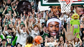 Izzone fans distract Maryland's Jahmir Young as he shoots a free throw during the second half in Michigan State's basketball game on Saturday, Feb. 3, 2024, at the Breslin Center in East Lansing.