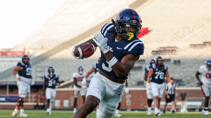 Ole Miss Rebels wide receiver Juice Wells in the team's mock game at Vaught-Hemingway Stadium.