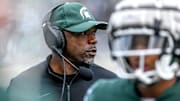 Michigan State's wide receivers coach Courtney Hawkins looks on during the spring game on Saturday, April 16, 2022, at Spartan Stadium in East Lansing.