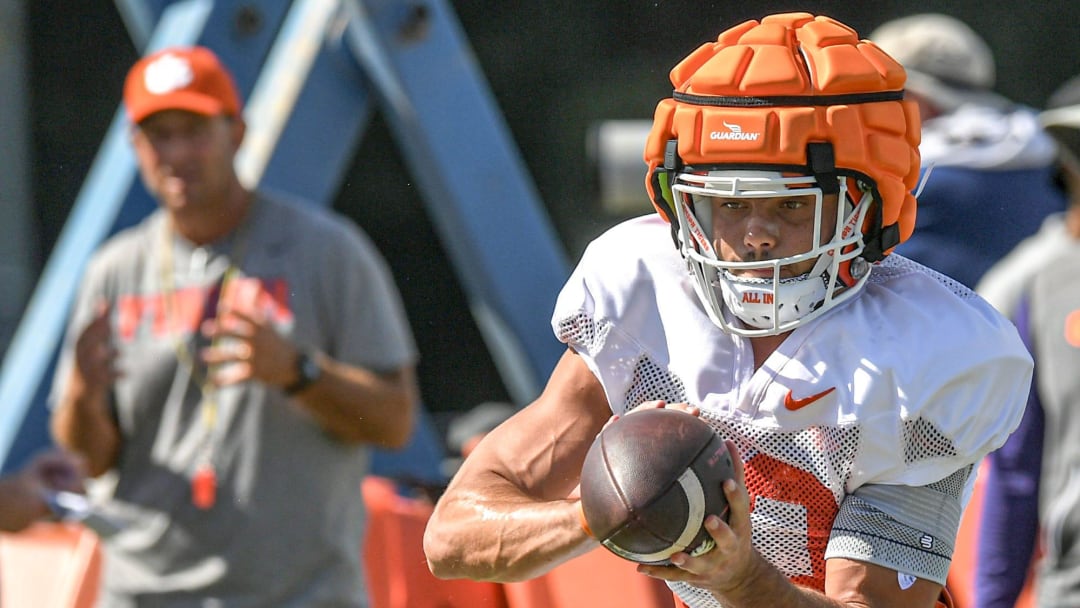 Clemson wide receiver Troy Stellato (10) during Clemson football practice at Jervey Meadows in Clemson, S.C. Wednesday August 7, 2024.