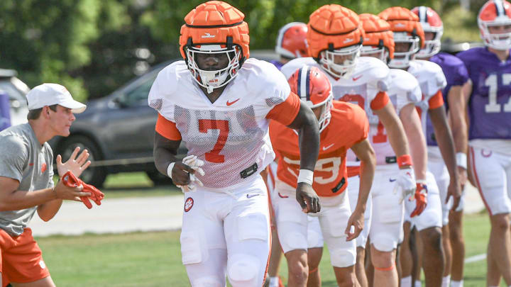 Clemson running back Phil Mafah (7) during Clemson football practice at Jervey Meadows in Clemson, S.C., Wednesday, August 7, 2024.