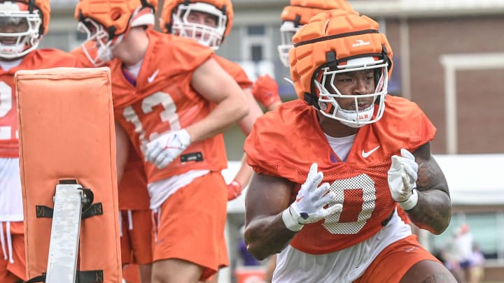 Clemson linebacker Barrett Carter (0) during the Clemson first football August practice in Clemson, S.C. Thursday August 1, 2024.