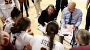 Gophers head coach Dawn Plitzuweit during a timeout. 