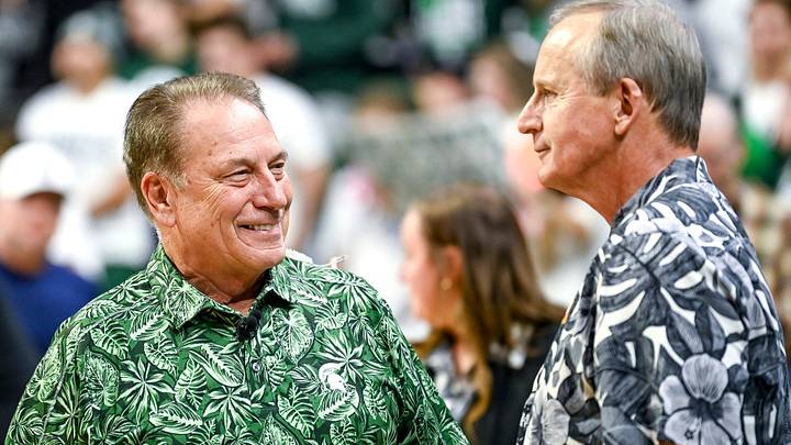 Michigan State's head coach Tom Izzo, left, talks with Tennessee head coach Rick Barnes before the Maui Relief Charity Game on Sunday, Oct. 29, 2023, at the Breslin Center in East Lansing.