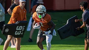 Texas running back CJ Baxter during goes through drills during football practice at Denius Fields on Monday, August 5, 2024.