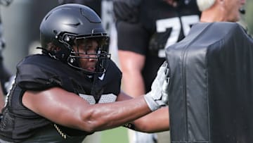 Purdue offensive lineman Marcus Mbow (63) during practice, Friday, Aug. 13, 2021 at Bimel Practice Complex in West Lafayette. 