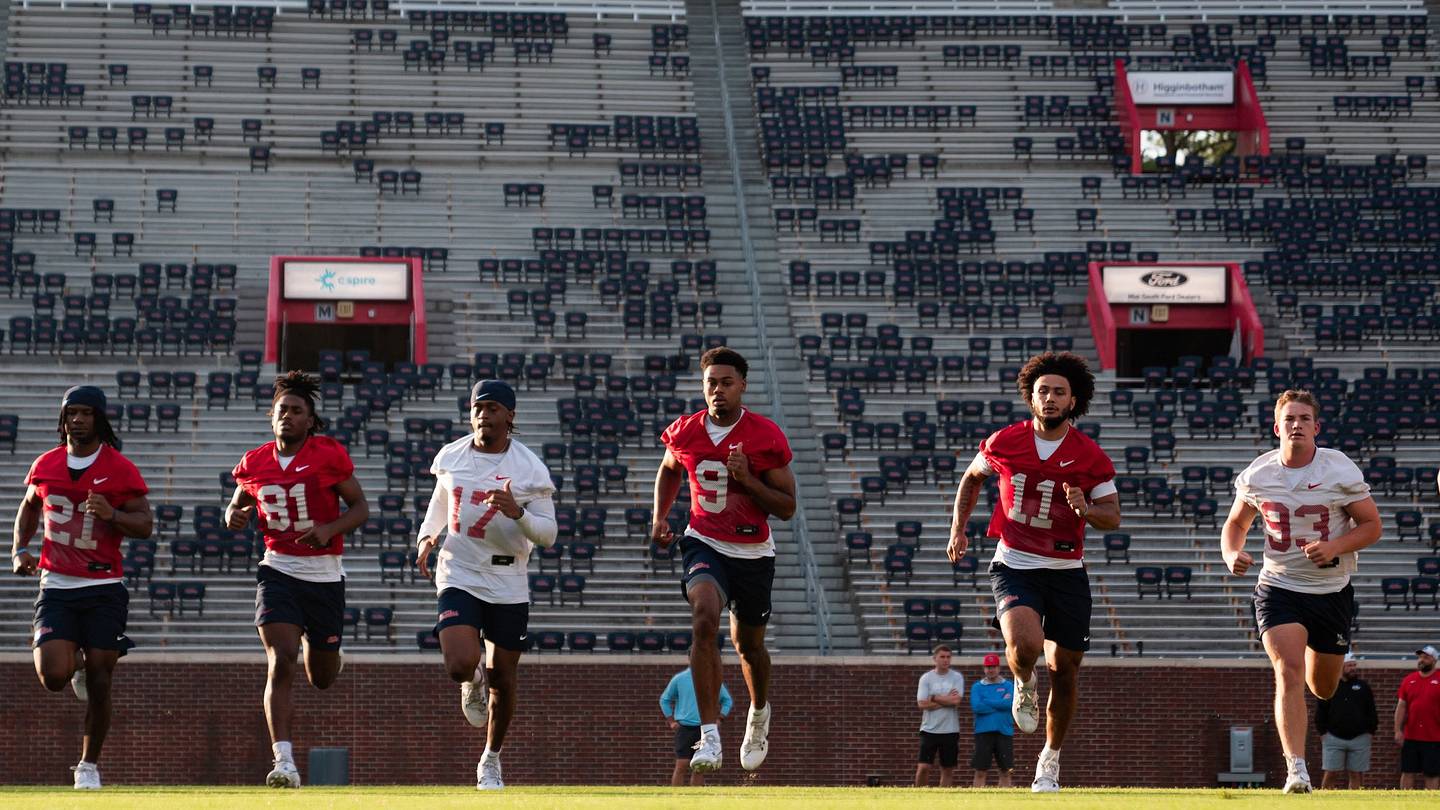LOOK: Ole Miss Football Holds Summer Team Run in Vaught-Hemingway Stadium