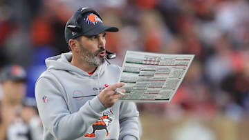 Browns head coach Kevin Stefanski calls plays during the second half against the Arizona Cardinals, Sunday, Oct. 17, 2021, in Cleveland.