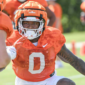 Clemson linebacker Barrett Carter (0) during Clemson football practice at Jervey Meadows in Clemson, S.C. Wednesday August 7, 2024.