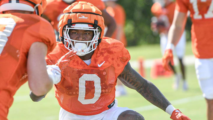 Clemson linebacker Barrett Carter (0) during Clemson football practice at Jervey Meadows in Clemson, S.C. Wednesday August 7, 2024.