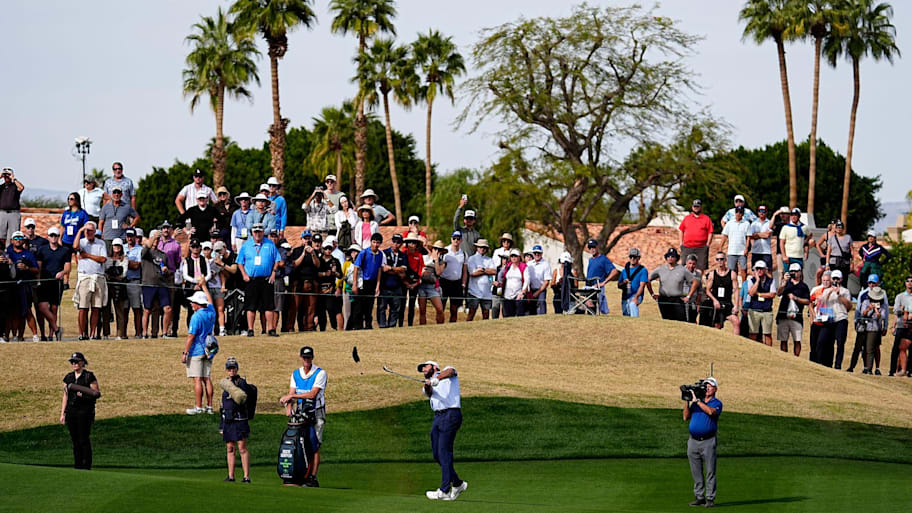 Fans watch Scottie Scheffler during the final round of the 2026 American Express golf tournament at PGA West.