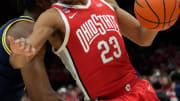 Mar 3, 2024; Columbus, OH, USA; Ohio State Buckeyes forward Zed Key (23) dribbles the ball during their NCAA Division I Mens basketball game at Value City Arena.