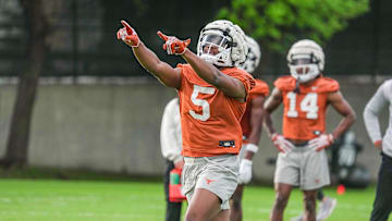 Texas Longhorns wide receiver Ryan Wingo during football spring practice at the Frank Denius practice fields in Austin, Tuesday, March 19, 2024.